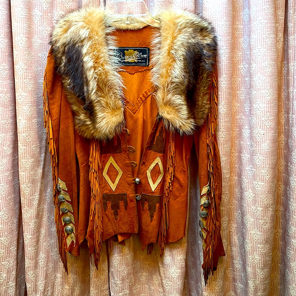 Burray Olson Designs Beverly Hills Suede & Fur Collar Jacket Coat Southwestern